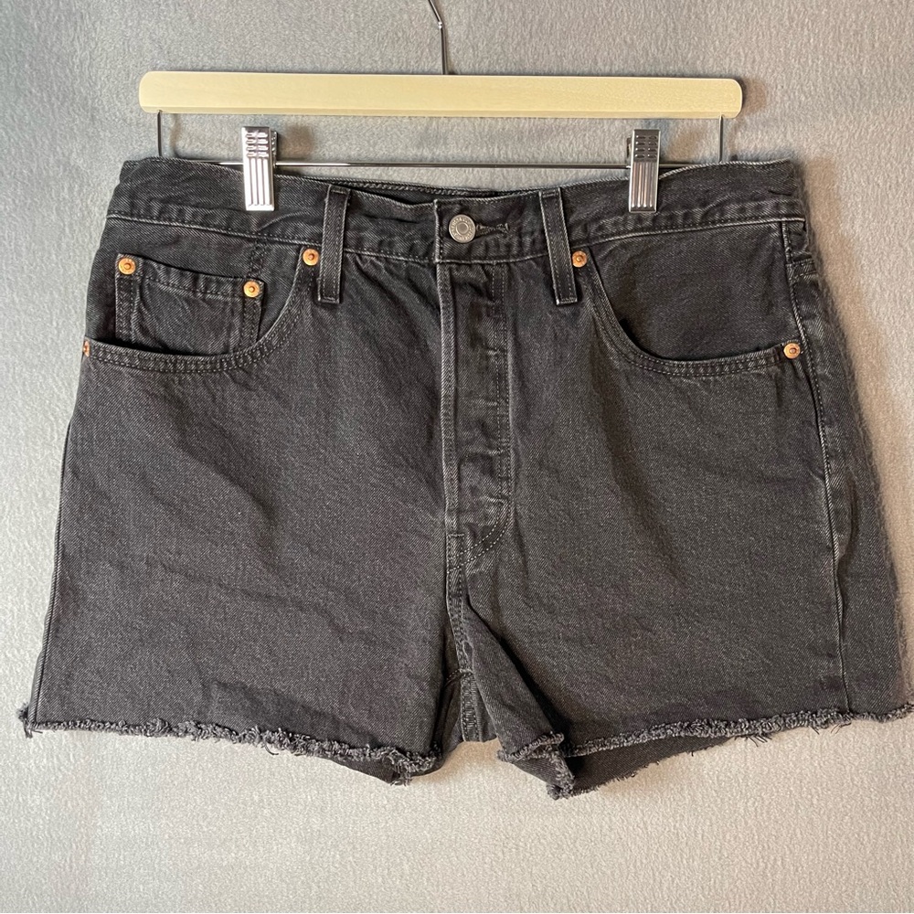 Levi's 501 Black Denim Cutoff Shorts Button Fly High Rise Size 31 Boho Grunge
